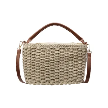 Wenpercy Straw Woven Shoulder Bag, Crossbody Bag, Handbag Women's Ecru/Khaki