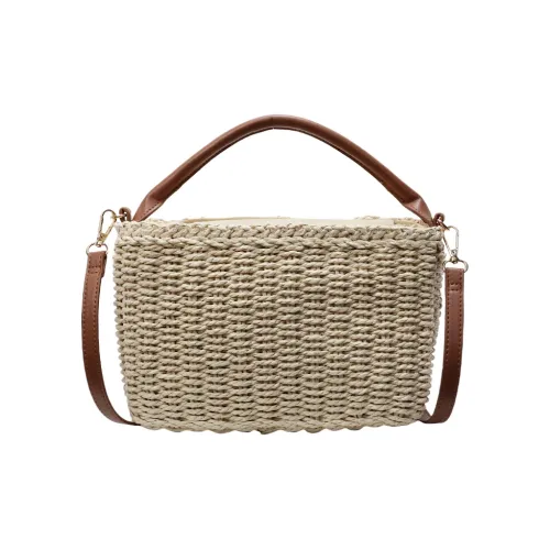 Wenpercy Straw Woven Shoulder Bag, Crossbody Bag, Handbag Women's Ecru/Khaki