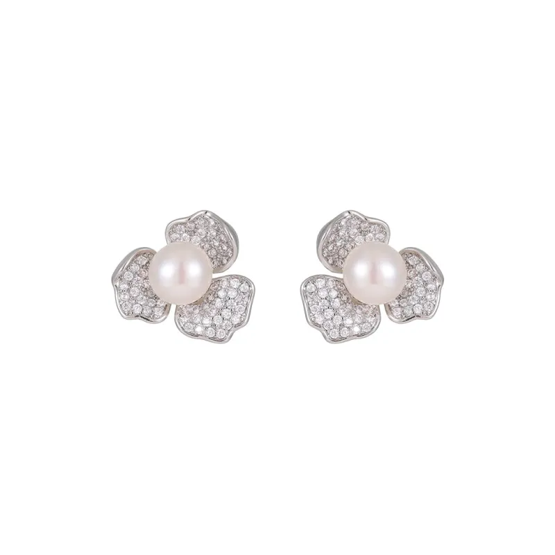 VIOLET S925 Silver Stud Pearl Stud Earrings Women's-0