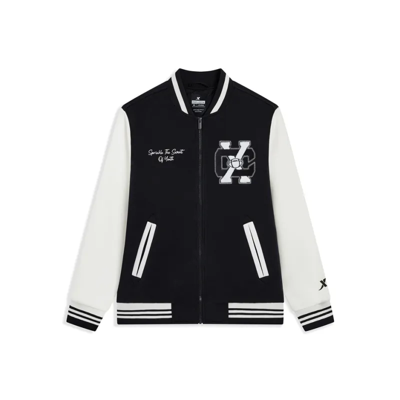 XTEP Baseball Jacket Unisex Jet Black/Good White-2