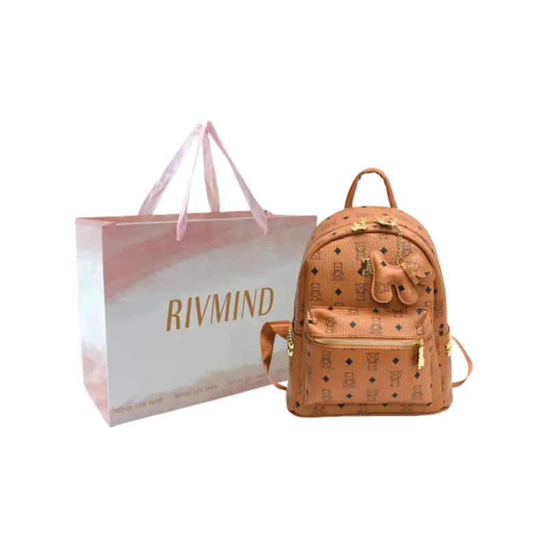 RIVMIND Synthetic Leather Backpack Tubas Women's Ecru/Brown/Black-18