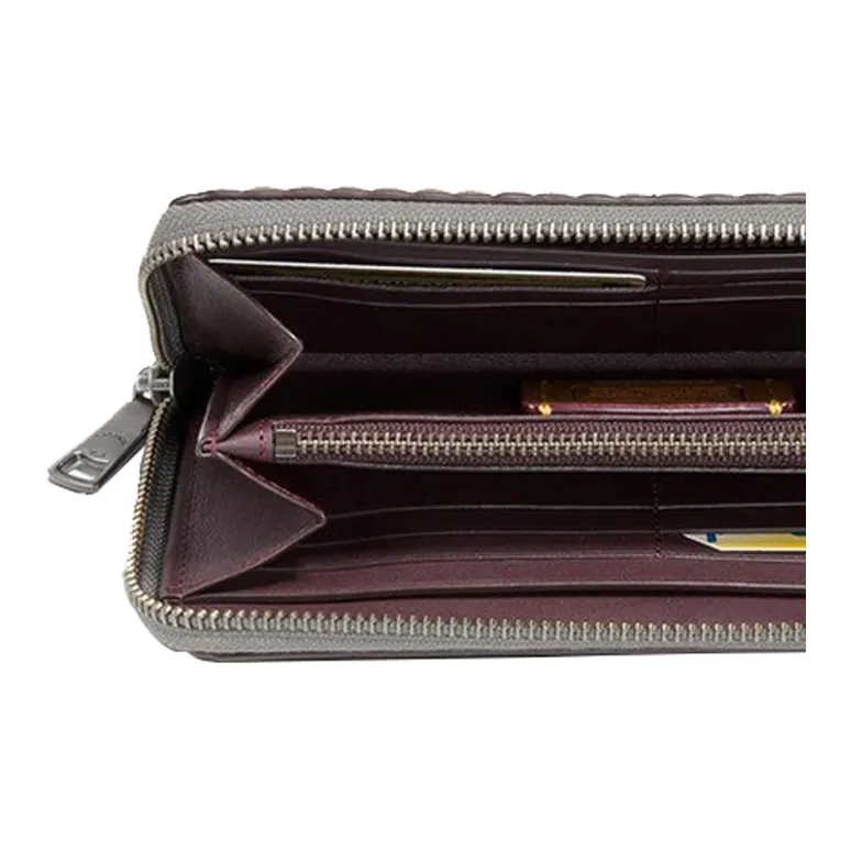 COACH Accordion Zip Leather Quilting Accordion Zip Closure Wallet Women's Gray Green-3