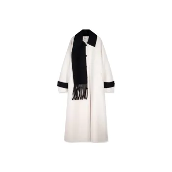KIMHEKIM FW24 Bicolor Alpaca-Wool Fringe Scarf Long Coat Coats Unisex Ivory Black/Ivory Black