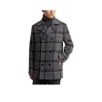 MICHAEL KORS Plaid Textured Wool Blend Peacoat