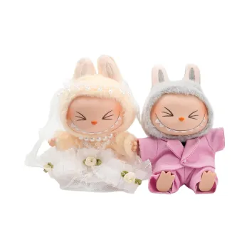 [Dress Up Doll] POP MART THEMONSTERS Pink Wedding Sweet And Happy Hang Tag Box Labubu Vinyl Sitting Party 15cm Height