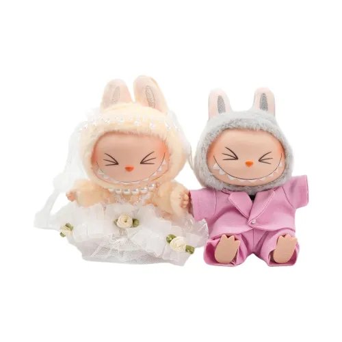 [Dress Up Doll] POP MART THEMONSTERS Pink Wedding Sweet And Happy Hang Tag Box Labubu Vinyl Sitting Party 15cm Height
