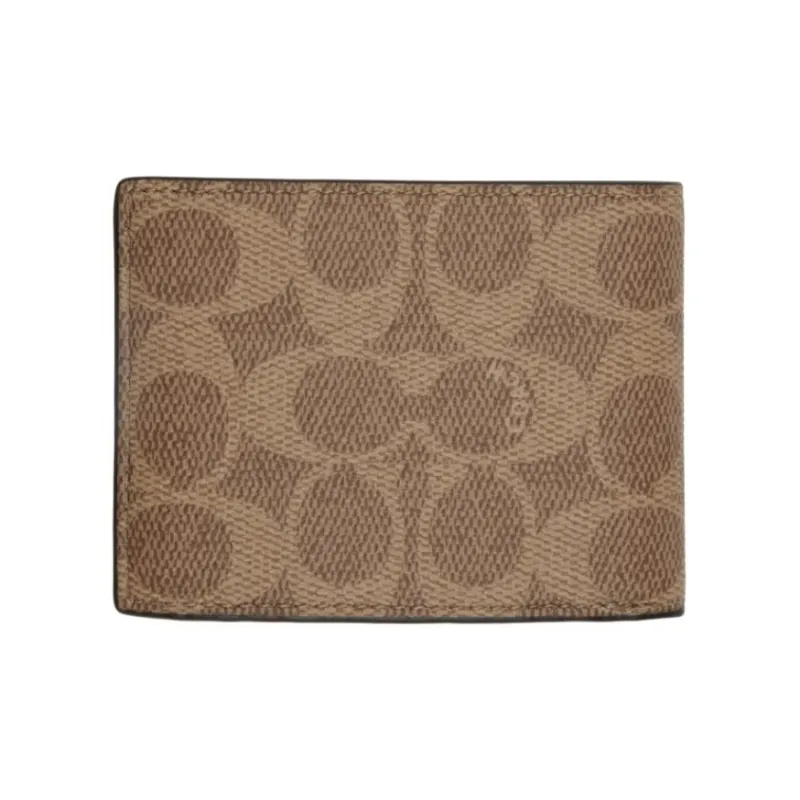 COACH Billfold Wallet Canvas Cowhide Clutch Wallet Men's Khaki Monogram-2