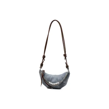 Single Warehouse PU Handheld Shoulder Bag Regular Women's Denim Blue/Dark Tea/Ecru