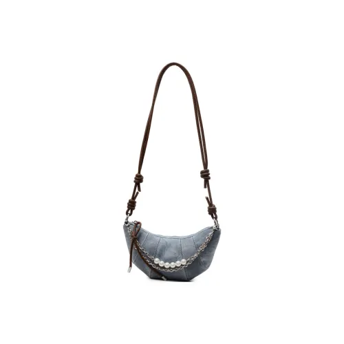 Single Warehouse PU Handheld Shoulder Bag Regular Women's Denim Blue/Dark Tea/Ecru