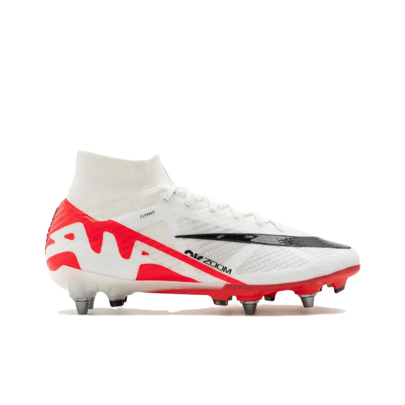 Nike Zoom Mercurial Superfly 9 SG Metal Long Studs Soft Ground Cushioning, Wear Resistant Soccer Shoes Men's White Red-1