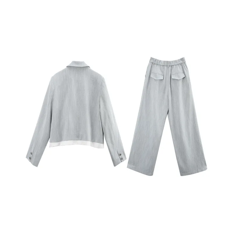 A Paradise For Awakening Casual Suit Women's Gray Blue-1