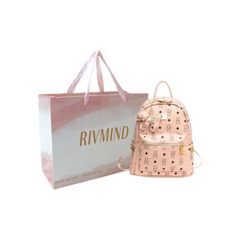 RIVMIND Synthetic Leather Backpack Tubas Women's Ecru/Brown/Black-27