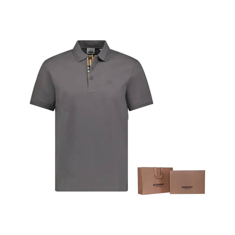 Burberry Logo Embroidered Men's Polo Shirt Dark Grey-5