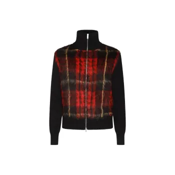 Alexander McQueen Tartan Brushed Effect Zip Up Cardigan
