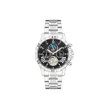 Silver Case Black Dial Steel Band Style