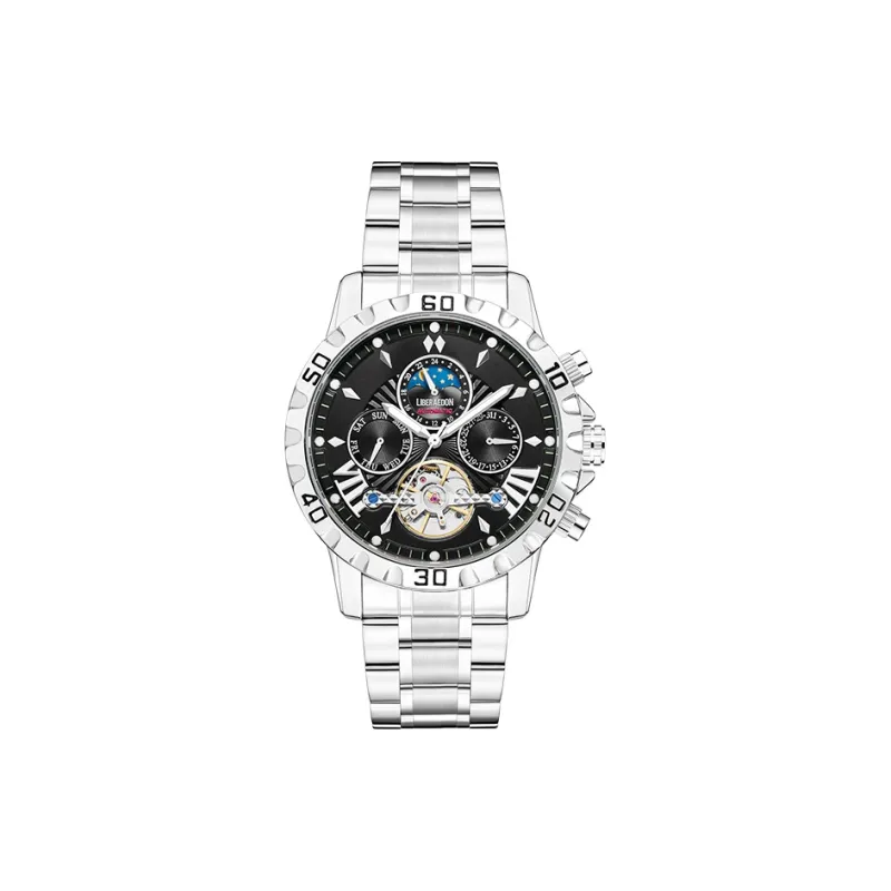 LIBER AEDON Artisan Collection Automatic Mechanical Movement Steel Strap Black Dial Men's Watches-0