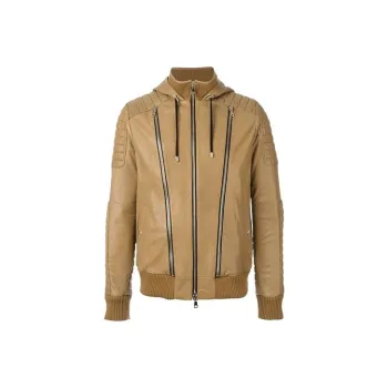 BALMAIN Leather Jackets Men Khaki