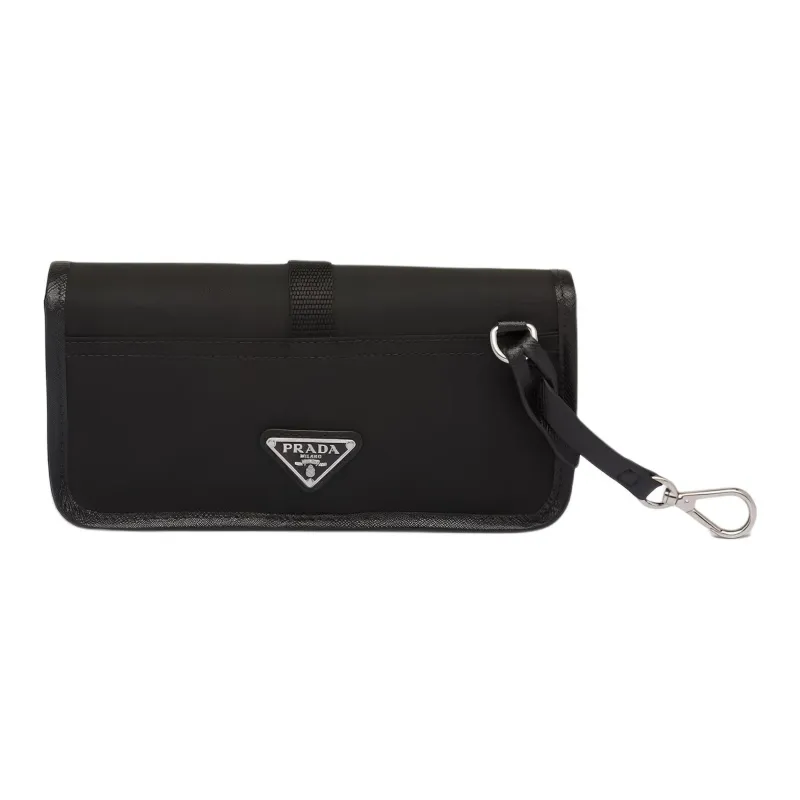 PRADA Re-NylonSaffiano Fabric With Leather Eyeglass Case Clutch Men's Black-1