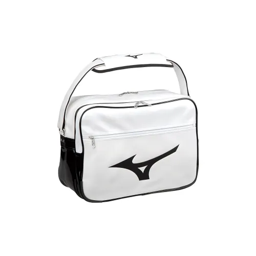 Mizuno Synthetic Leather One Shoulder Handbags Large Size Unisex White & Black