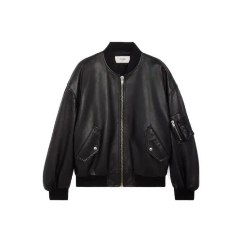 CELINE Leather Bomber Jacket In Soft English Lambskin