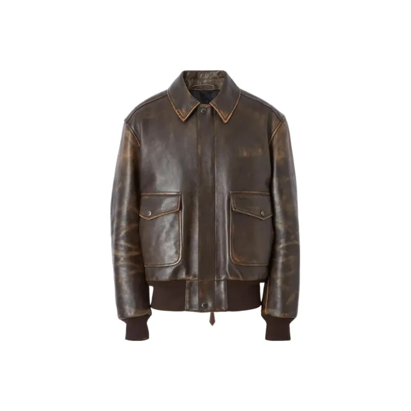 Burberry Leather Jackets Men Brown-0