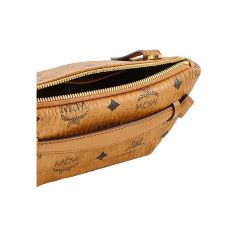 MCM Aka Boku Klassik Visetos Textile, Leather Crossbody Handbag Small Size Women's Cognac-3