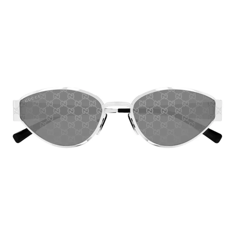 GUCCI Metal Irregular Shape Sunglasses Women's Silver-1