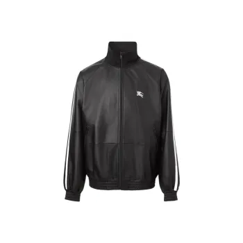 Burberry Embroidered Logo Lambskin Funnel neck Jacket
