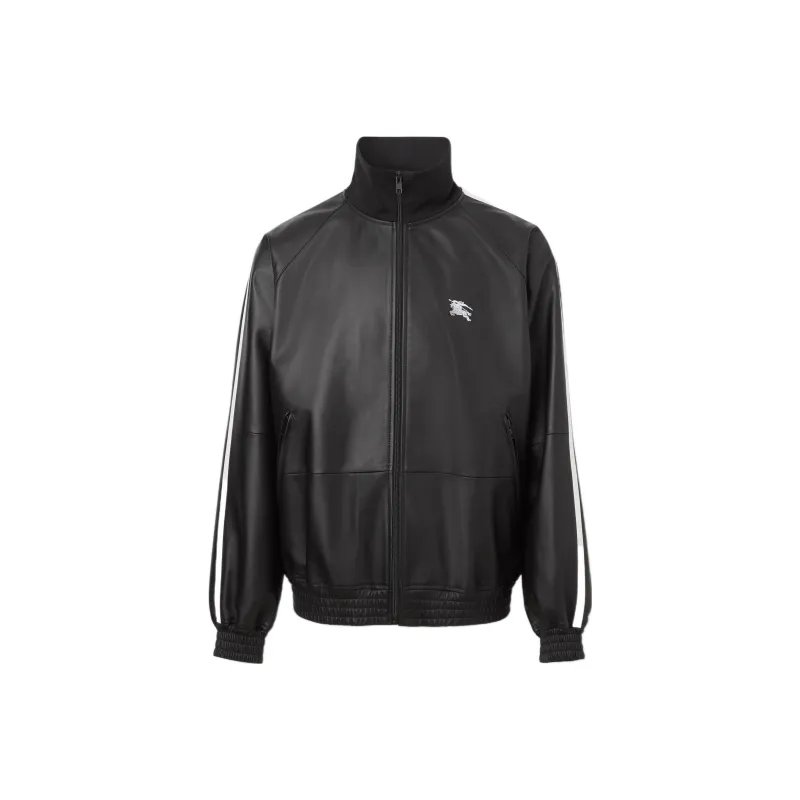 Burberry Embroidered Logo Lambskin Funnel neck Jacket-0