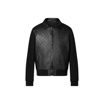 LOUIS VUITTON Monogram Embossed Leather And Wool Blouson