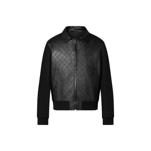 LOUIS VUITTON Monogram Embossed Leather And Wool Blouson