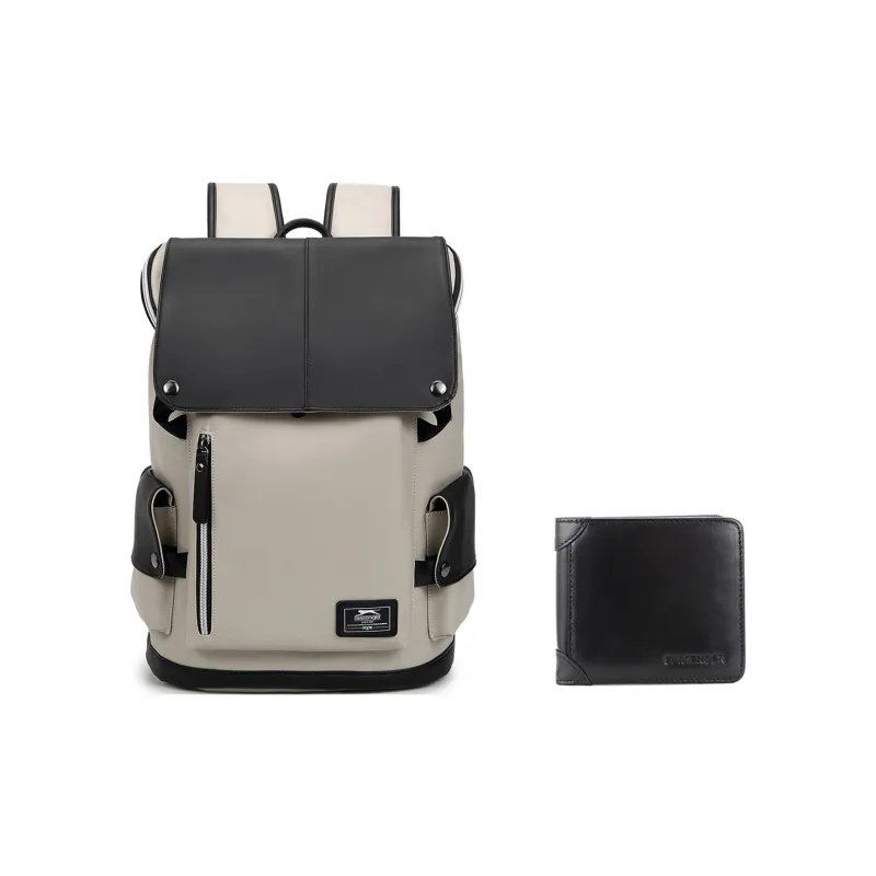 Slazenger PU Soft Leather Backpack Large Size Unisex Cool Black, Cream White-8
