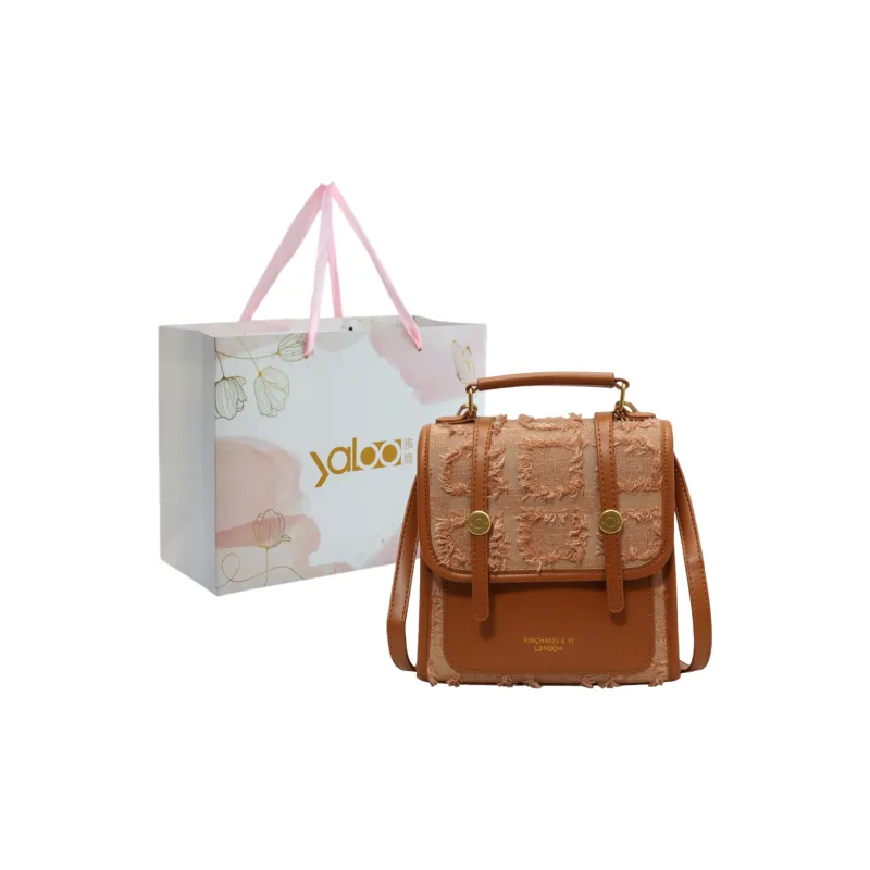 Yalu Woven/PU Backpack Unisex Black/Light Brown/Black And White Plaid-6