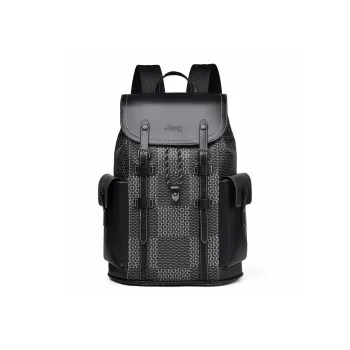 Jeep Synthetic Leather Backpack Unisex Black Large Plaid