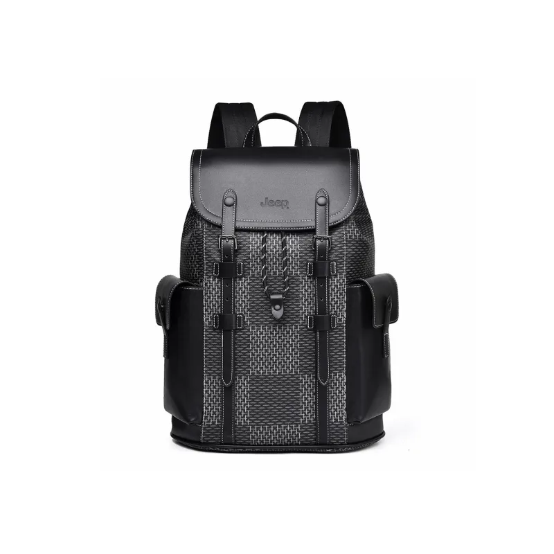 Jeep Synthetic Leather Backpack Unisex Black Large Plaid-0