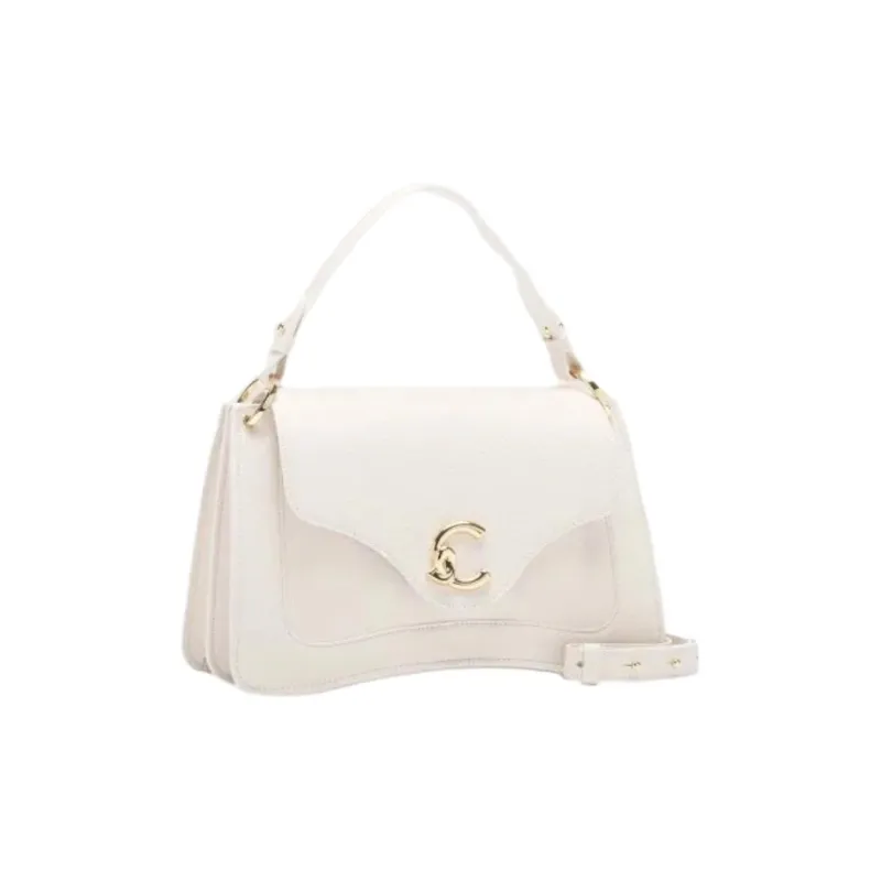COCCINELLE C me Grain Leather Shoulder Bag, Crossbody Bag, Handbag Medium Size Women's White-1