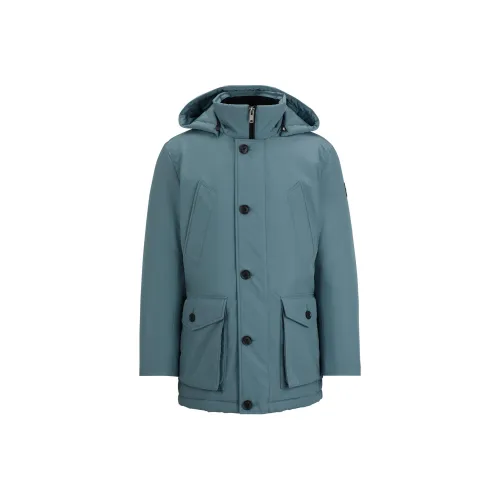 HUGO BOSS Relaxed-Fit Parka In Water-Repellent Ottoman Fabric Jackets Coats Men's Blue