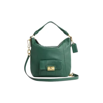 COACH Kristin Leather Shoulder Bag Crossbody Bag Handbag Large Size Unisex Brass With Emerald Accents