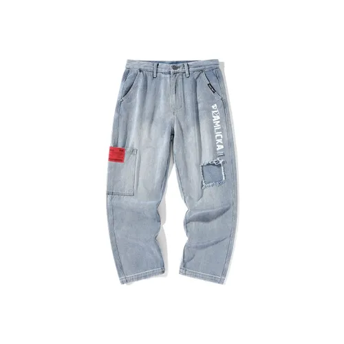 LAMLICKA Ripped Pants Jeans Unisex Blue