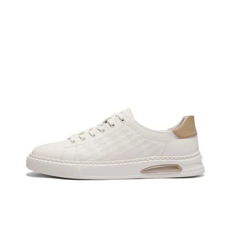 BELLE Anti Slip Wear Resistant Low Top Skateboard Shoes Men's White/Apricot-0