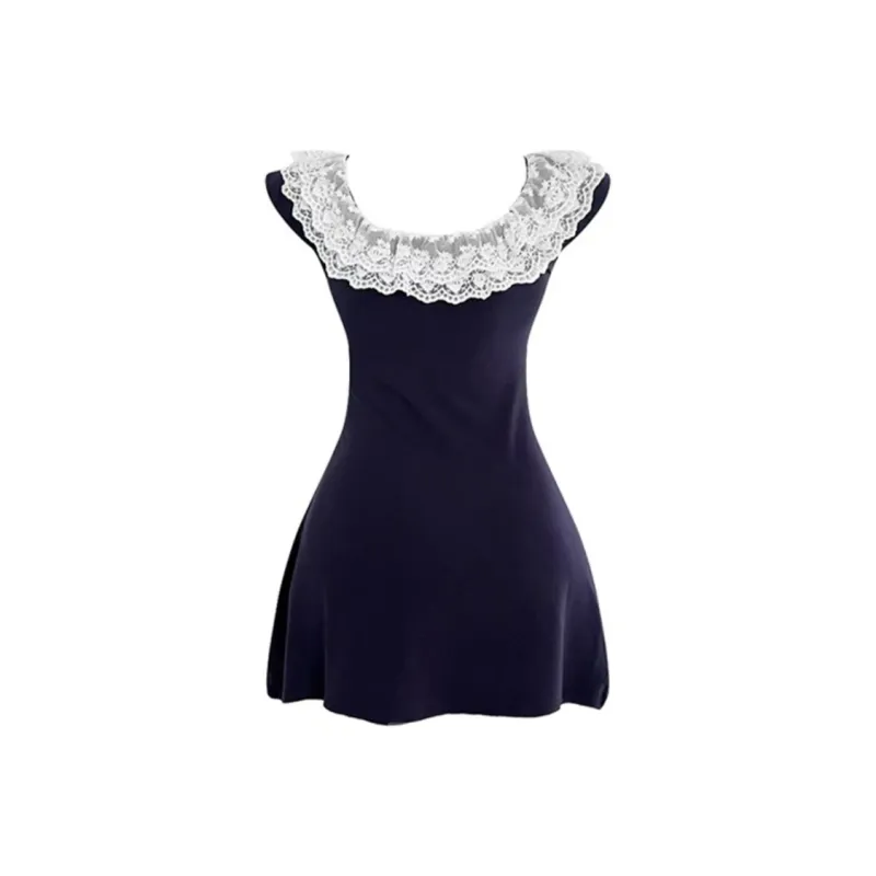 AFGGD Short Sleeved Dress Women's Navy Blue-1