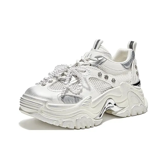 HR Abrasion Resistant Low Top Chunky Sneakers Women's White-1