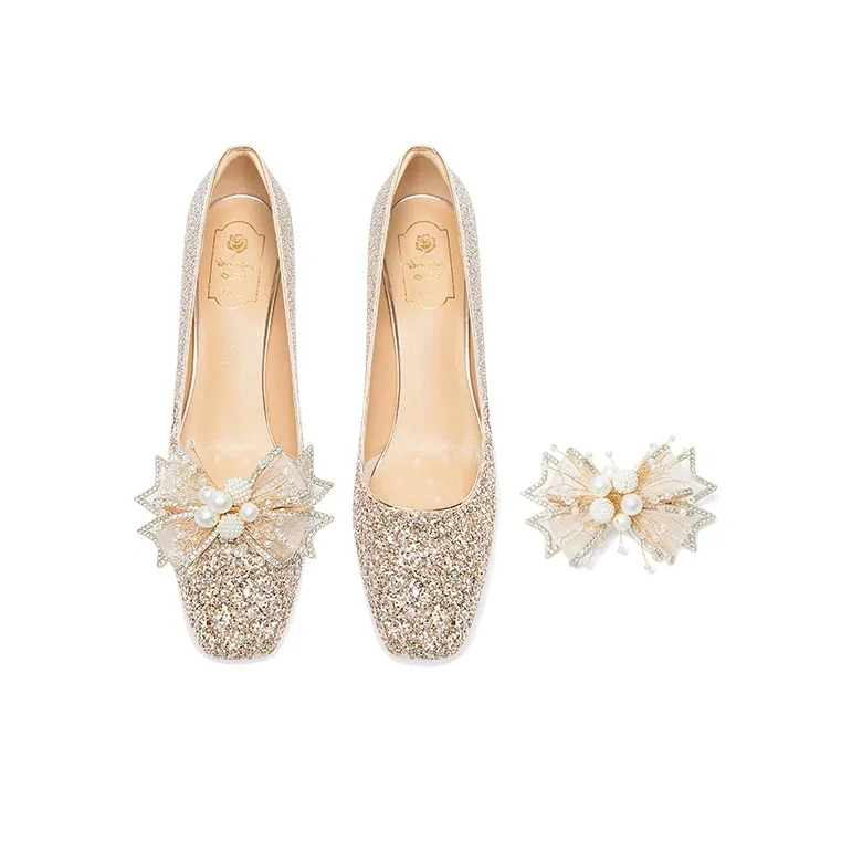 Holy Rose Chunky Heel High Heels Women's Gold-2