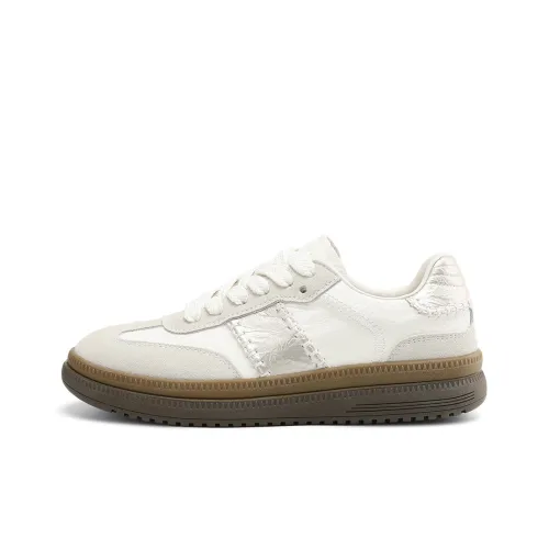 BOERDIQI Lightweight Low Top Casual Shoes Women's Beige Silver