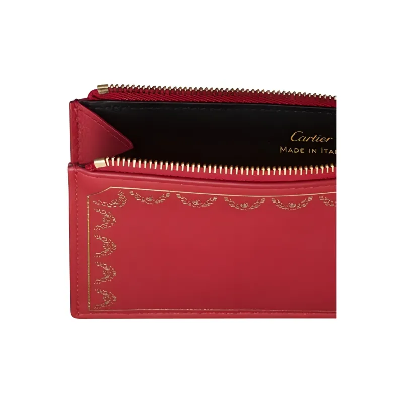 CARTIER GUIRLANDE Cow Leather Card Holder Women's Red-4