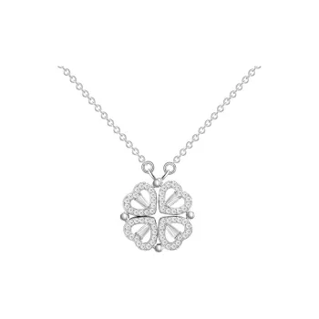 MGS Alloy Wearing Heart Shaped Four Leaf Clover Necklace Students' Review Bestie Ceremony Women's