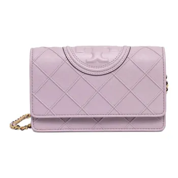 TORY BURCH Fleming Leather Soft Chain Wallet, Crossbody Bag Women's Light Purple