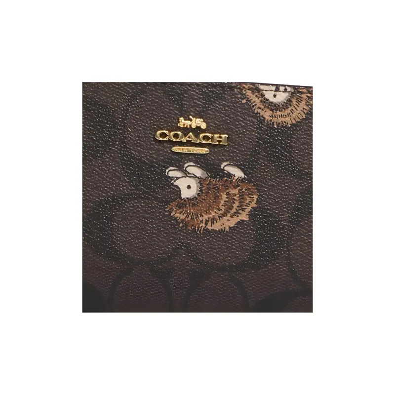 COACH Slim Wallet Coated Canvas With Smooth Leather Card Holder Wallet Women's Brown & Black-3