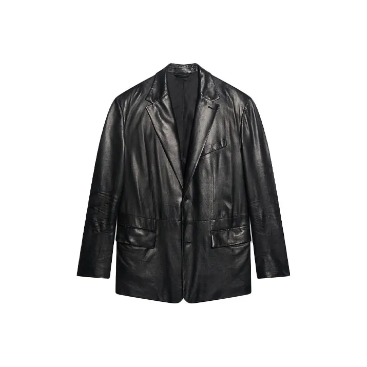 Balenciaga Leather Jackets Men Black-0