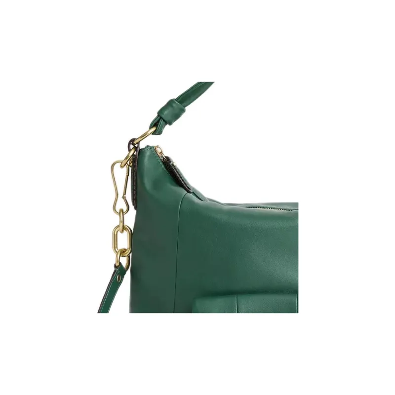 COACH Kristin Leather Shoulder Bag Crossbody Bag Handbag Large Size Unisex Brass With Emerald Accents-2